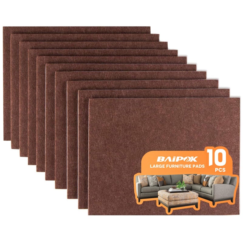 BAIPOK Furniture Pads 10 Pieces Self Adhesive Furniture Felt Pads, 8" x 6" Cuttable Felt Chair Pads, Anti Scratch Furniture Floor Protectors for Furniture Legs Hardwood Floor, Brown - Image 1